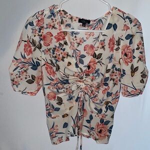Floral V-Neck Ruched Top